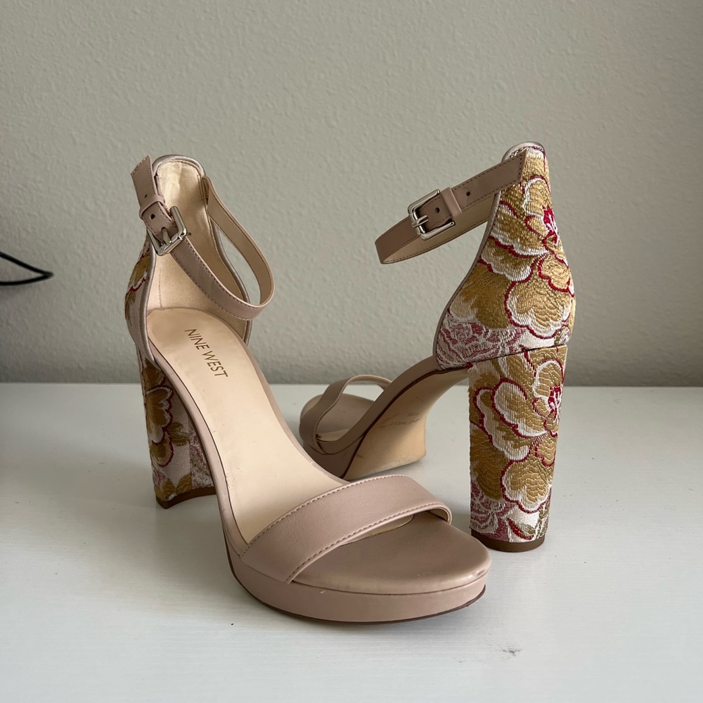 Nine West Nude and Floral Heels
